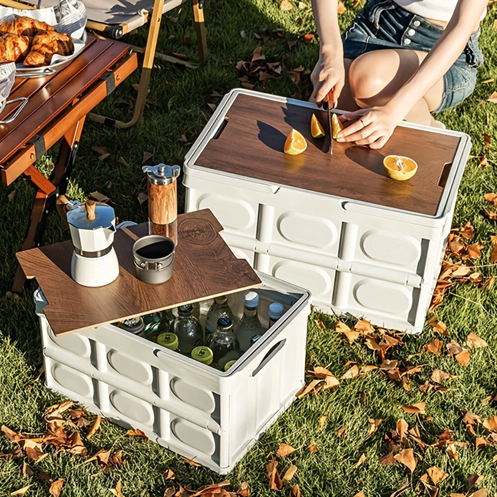 30L Outtdoor Folding Box Storage Box Camping Storage Box Car Trunk Storage Box Wooden Cover Foldable Trunk Storage — view 3