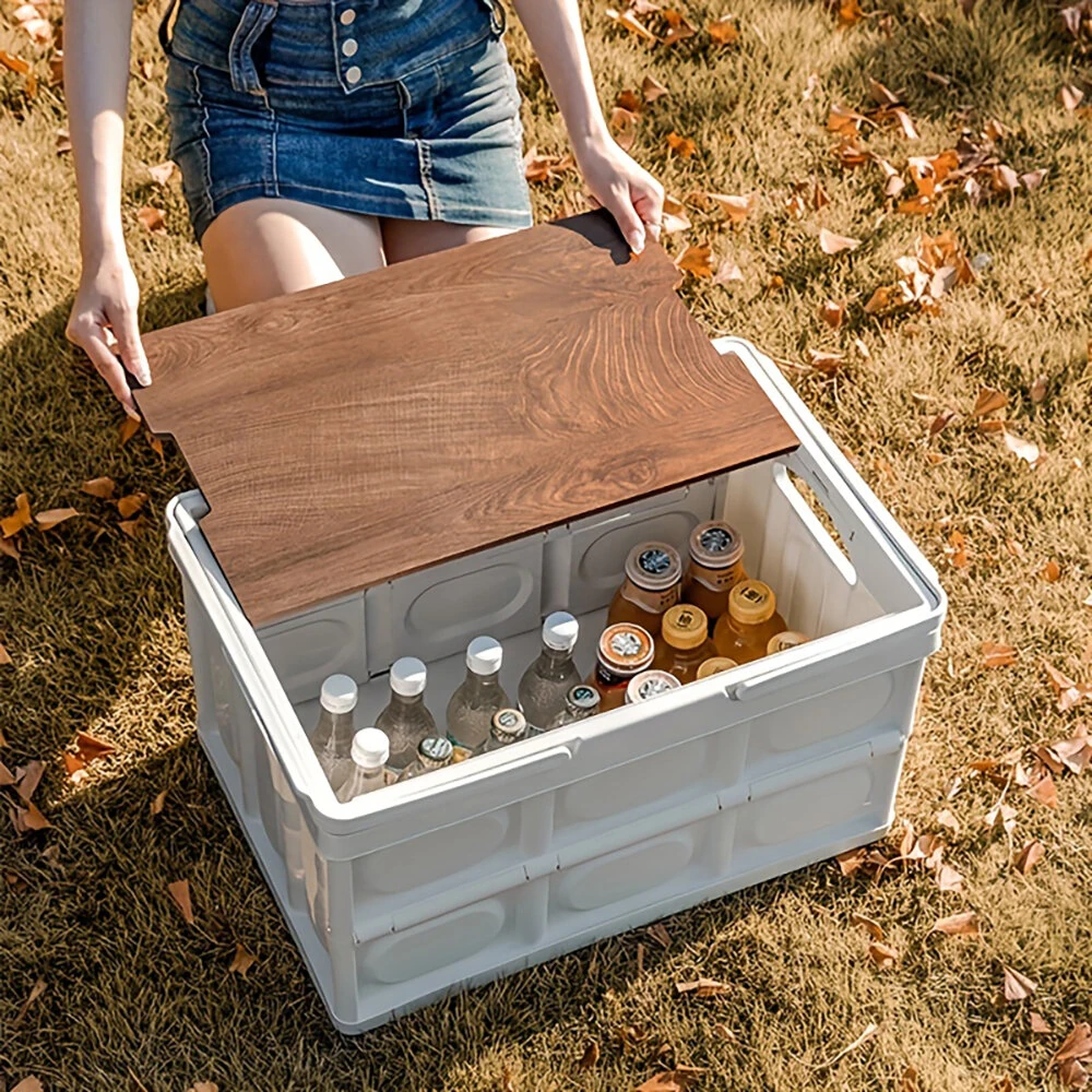 30L Outtdoor Folding Box Storage Box Camping Storage Box Car Trunk Storage Box Wooden Cover Foldable Trunk Storage — view 4