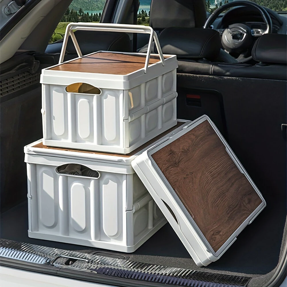 30L Outtdoor Folding Box Storage Box Camping Storage Box Car Trunk Storage Box Wooden Cover Foldable Trunk Storage — view 5