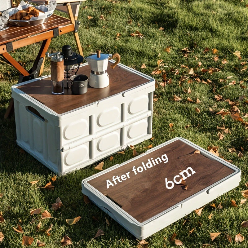 30L Outtdoor Folding Box Storage Box Camping Storage Box Car Trunk Storage Box Wooden Cover Foldable Trunk Storage — view 6