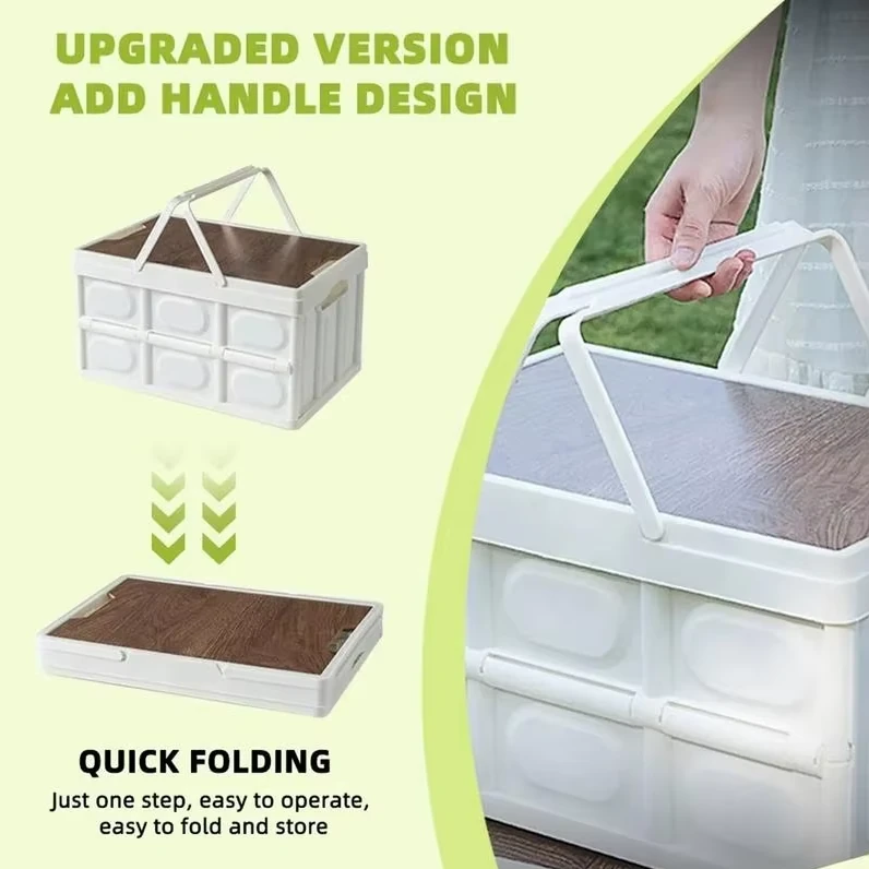 30L Outtdoor Folding Box Storage Box Camping Storage Box Car Trunk Storage Box Wooden Cover Foldable Trunk Storage — view 8