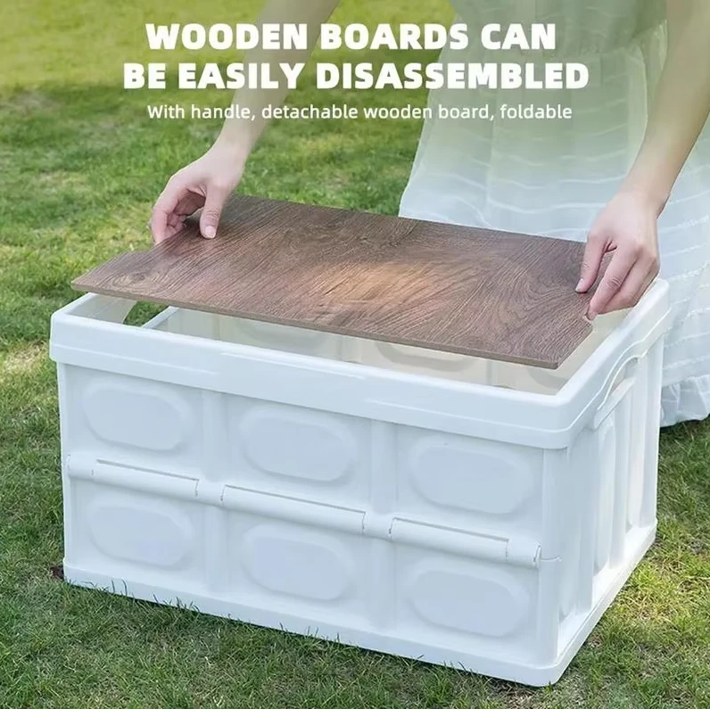 30L Outtdoor Folding Box Storage Box Camping Storage Box Car Trunk Storage Box Wooden Cover Foldable Trunk Storage — view 9
