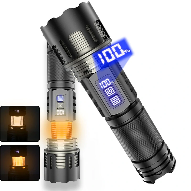 30W LED Powerful Long-Range Flashlight with Multi-Function Zoomable Digital Battery Display Torch — Pricio