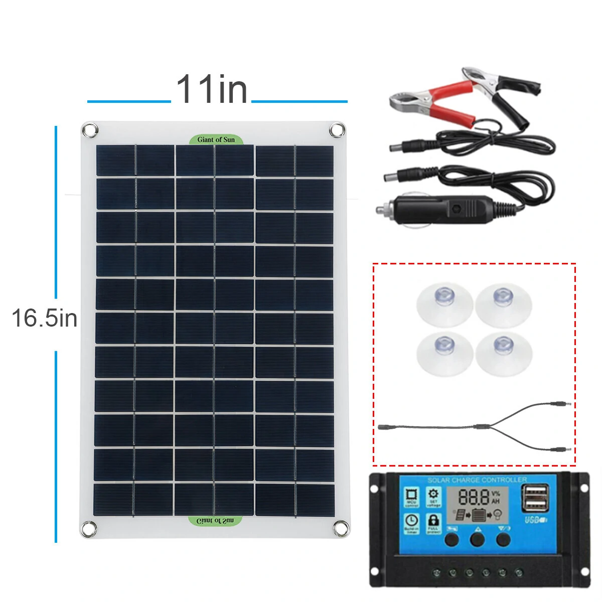 30W Protable Solar Panel Kit Dual DC USB Charger Kit Single Crystal Semi-flexible Solar Power Panel w/ None/10A/30A/60A/100A Solar Controller — view 4