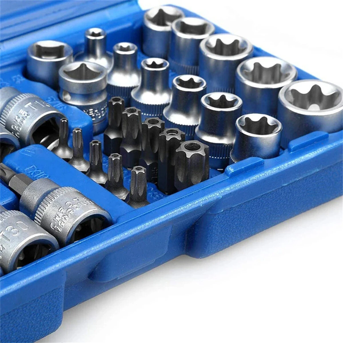 34PCS Torx Bit Socket and E-Torx Star Socket Set 1/4 3/8 1/2 Drive Chrome Vanadium Steel with Storage Case for Automotive and Repair — view 5