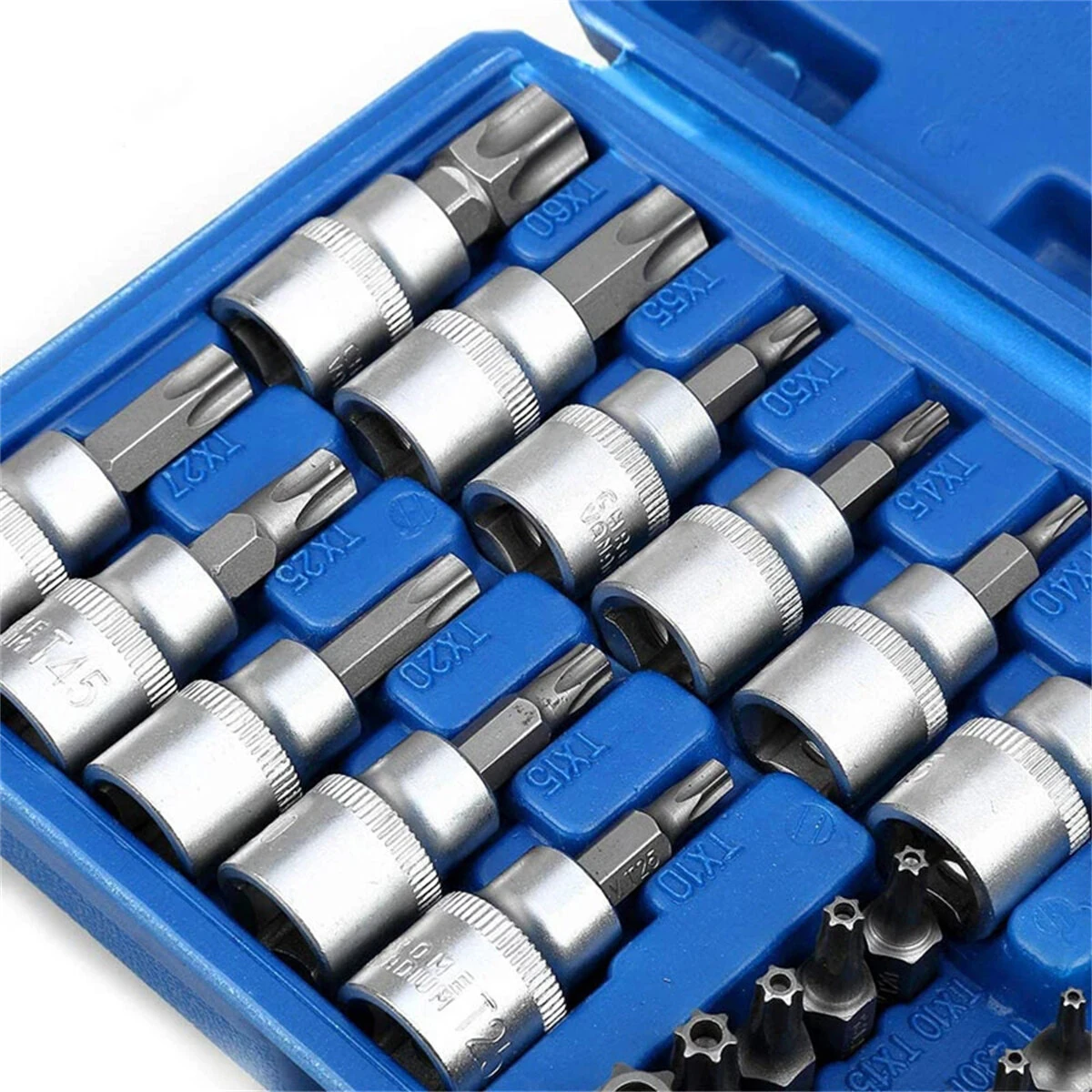 34PCS Torx Bit Socket and E-Torx Star Socket Set 1/4 3/8 1/2 Drive Chrome Vanadium Steel with Storage Case for Automotive and Repair — view 6