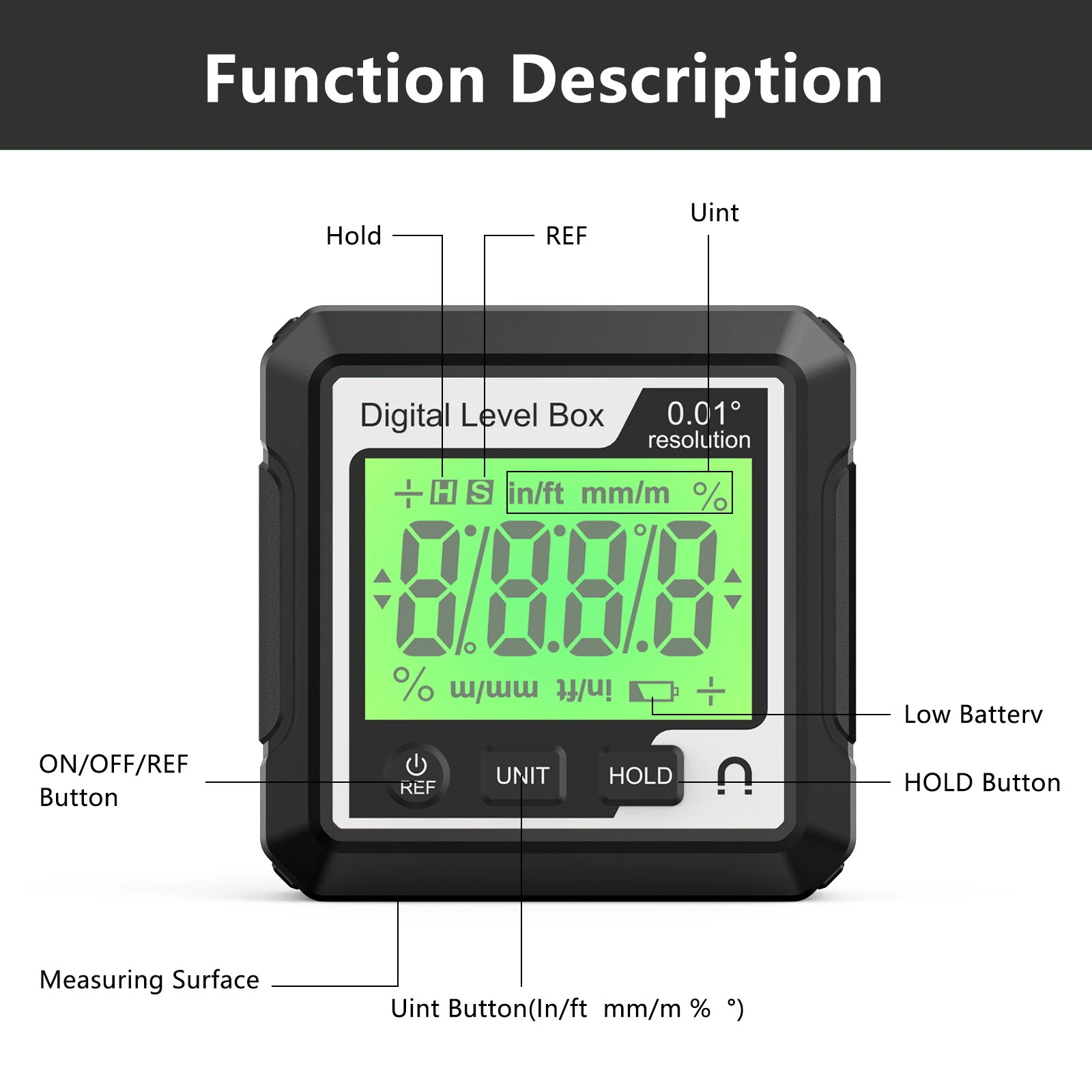 360° Digital Level Angle Gauge Mini Measuring Protractor Inclinometer with Electronic Magnetic Base Backlight Carpenter Tools — view 7