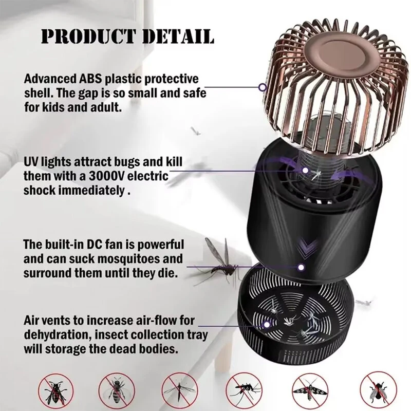 360° Electric Shock Strong Suction Mosquito Killer USB Mosquito Killing Lamp for Home Dormitory Purple Light Mosquito Trap — view 5