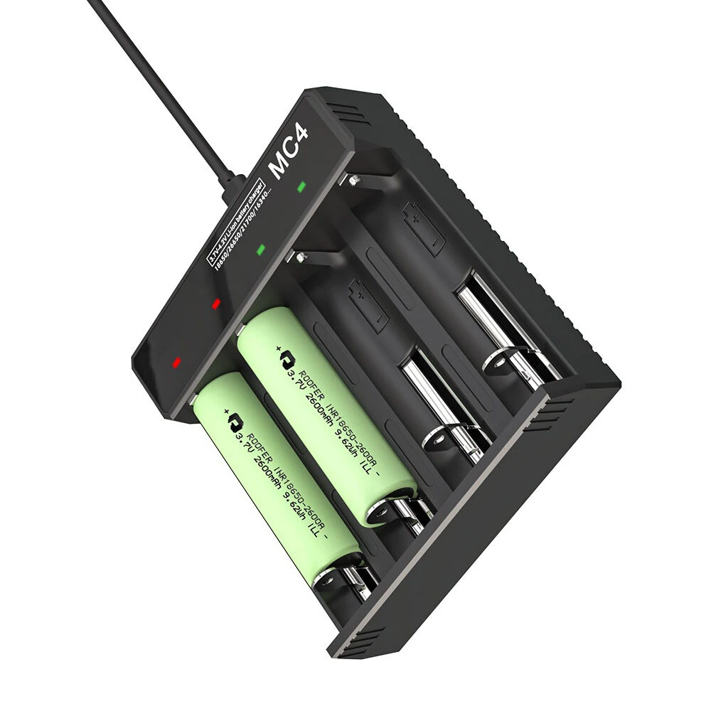 3.7V-4.2V LED Power Indicator TC/CC/CV 3Modes USB Rechargeable 4Slots Lithium Battery Charger 18650/26650/21700 Battery Charger — view 4