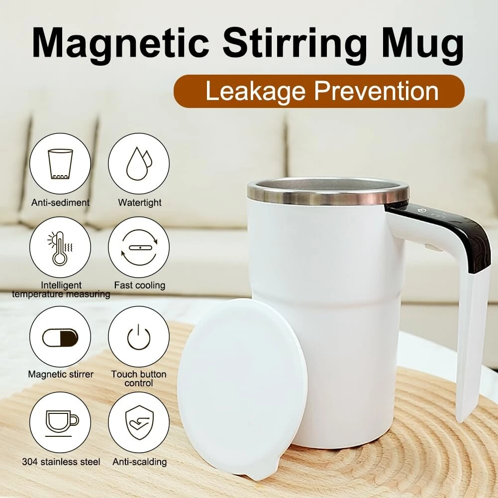 380ML Smart Magnetic Stirring Cup w/LCD & Temperature Detection Self-stirring Coffee Mug Magnetic Stirring Cup Rechargeable Automatic Mixing Cup for Coffee Tea Hot Chocolate — view 3