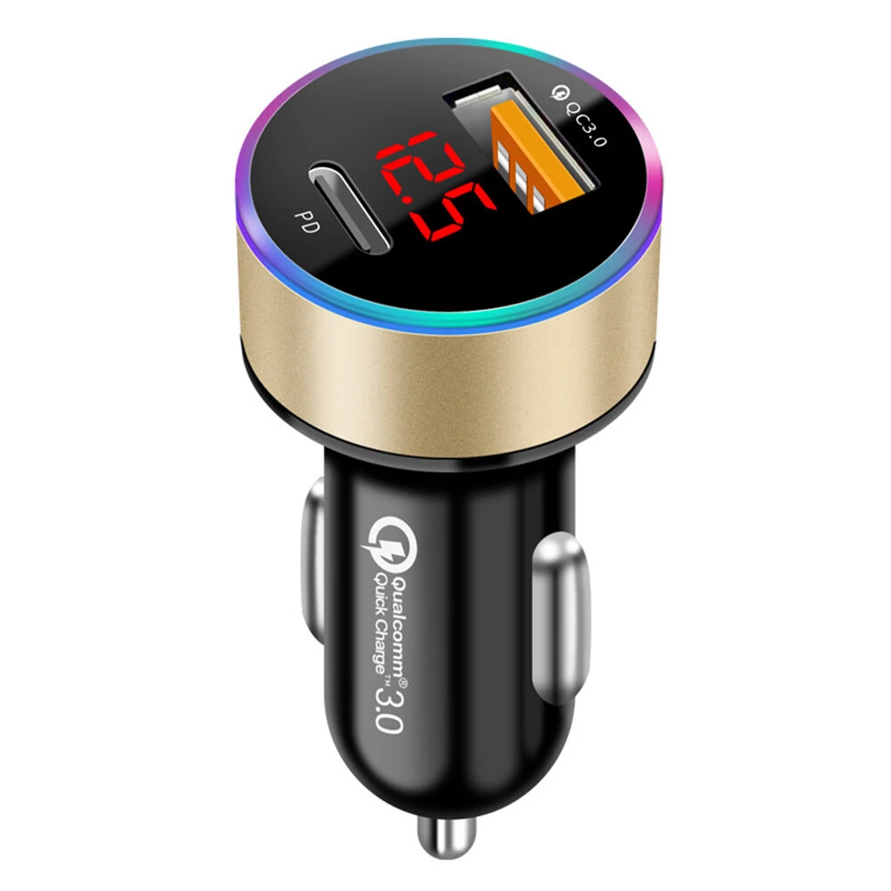 38W Car Charger PD+USB QC3.0 Quick Charging Phone Charger 12V -24V Lighter Socket with LED Voltmeter Display — view 4