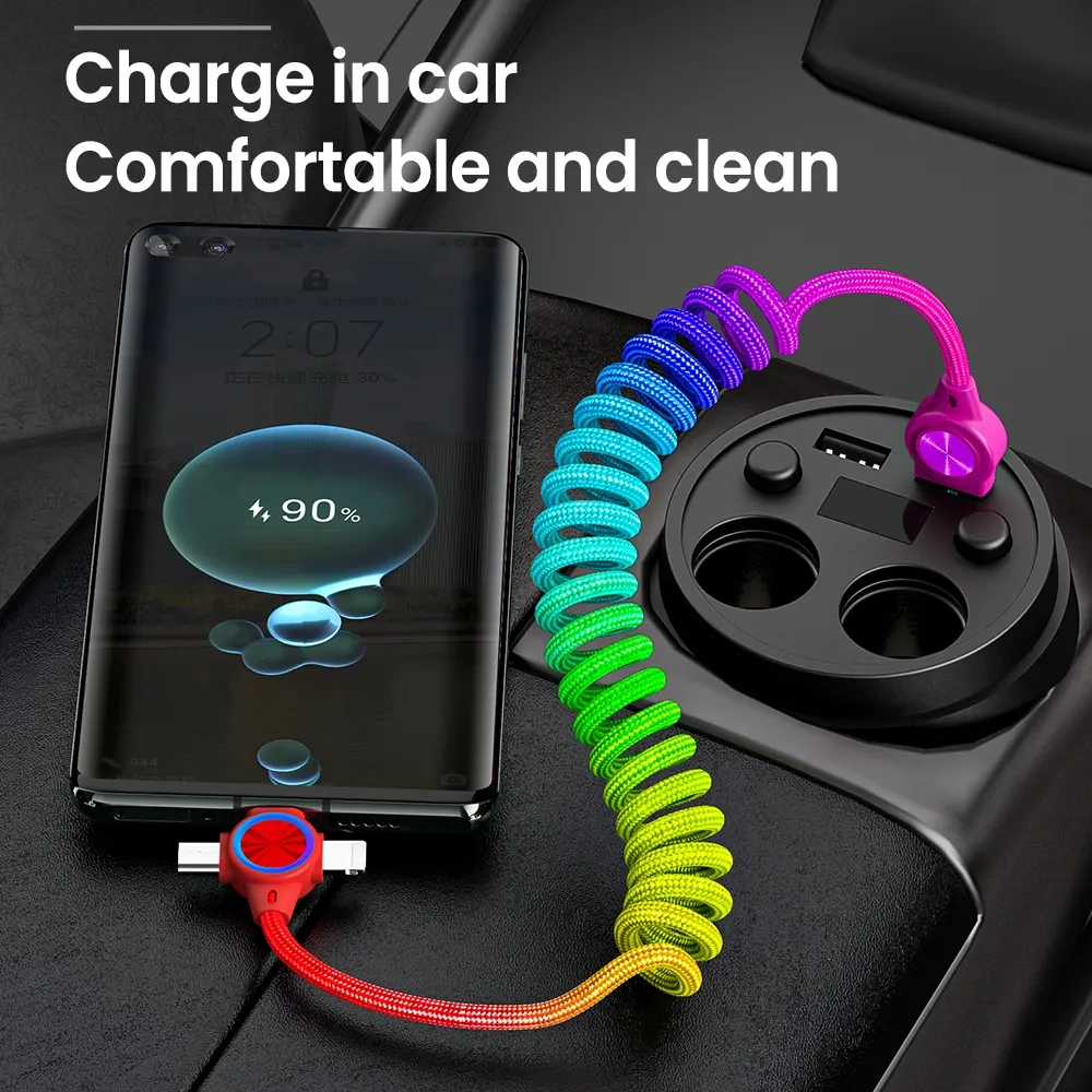 3A 3in 1 USB-A to iP/Type-C/Micro USB Spring Cable Fast Charging Data Transmission Copper Core Line 1M Long for Huawei Mate50 for Samsung Galaxy S23 for Xiaomi 13 for Oppo Reno9 for iPhone 12 13 14 14Pro 14 Pro Max — view 5