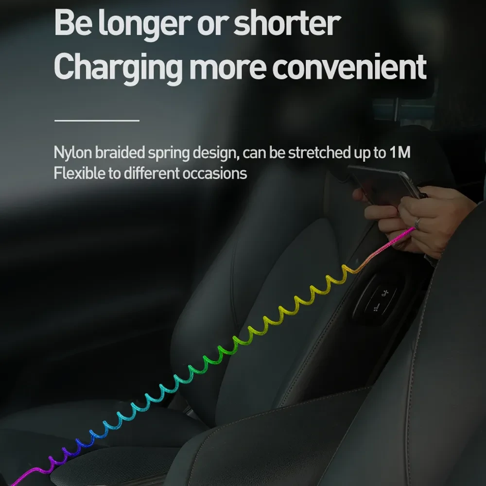 3A 3in 1 USB-A to iP/Type-C/Micro USB Spring Cable Fast Charging Data Transmission Copper Core Line 1M Long for Huawei Mate50 for Samsung Galaxy S23 for Xiaomi 13 for Oppo Reno9 for iPhone 12 13 14 14Pro 14 Pro Max — view 6