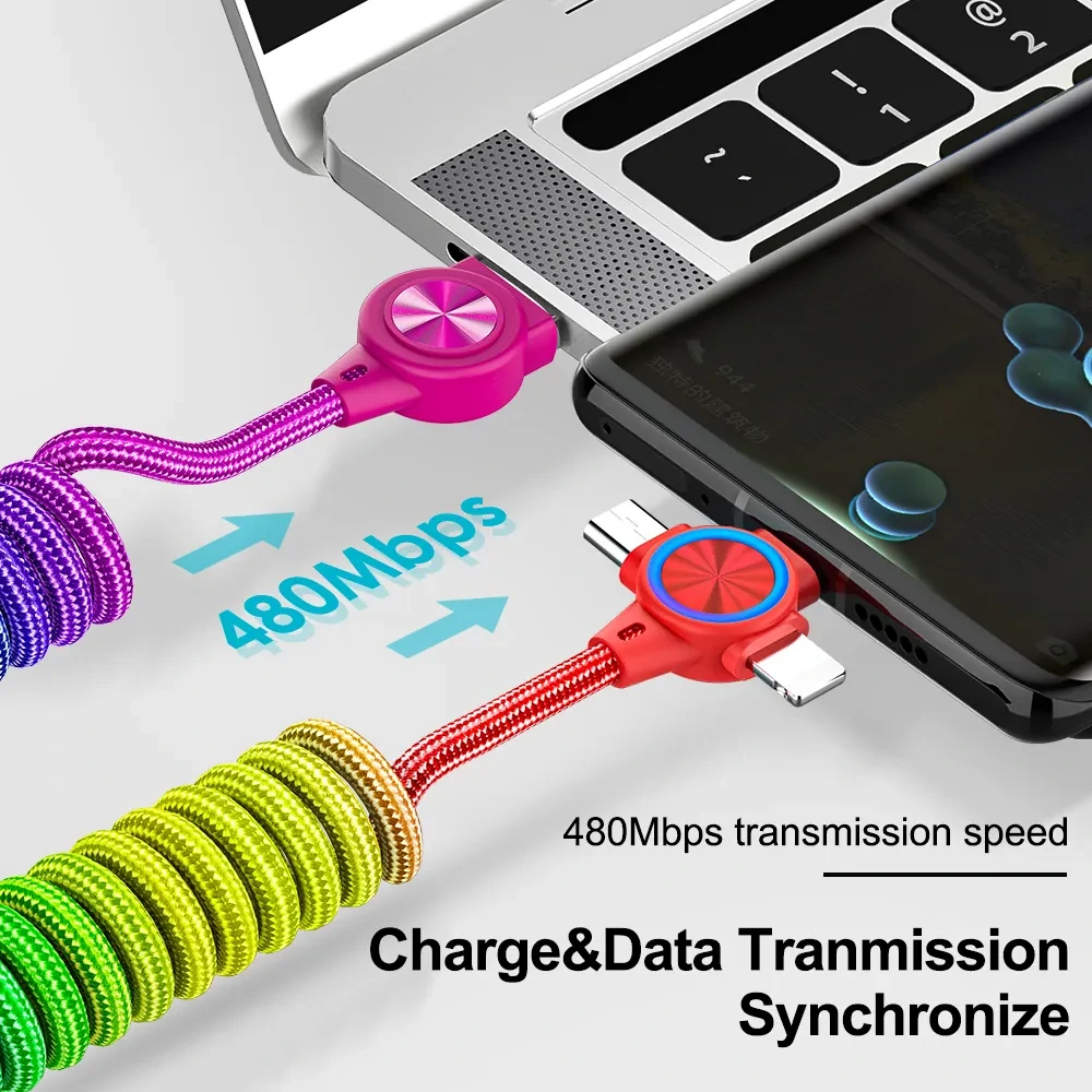 3A 3in 1 USB-A to iP/Type-C/Micro USB Spring Cable Fast Charging Data Transmission Copper Core Line 1M Long for Huawei Mate50 for Samsung Galaxy S23 for Xiaomi 13 for Oppo Reno9 for iPhone 12 13 14 14Pro 14 Pro Max — view 8