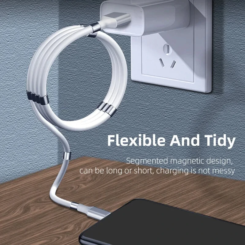 3A USB-A to Type-C Magnetic Stroage Cable Fast Charging Data Transmission Copper Core Line 1M/1.8M Long for iPhone 15 15 Plus for Huawei Pura 70 Ultra for Samsung Galaxy S24 for Xiaomi Civi 4 Pro — view 3