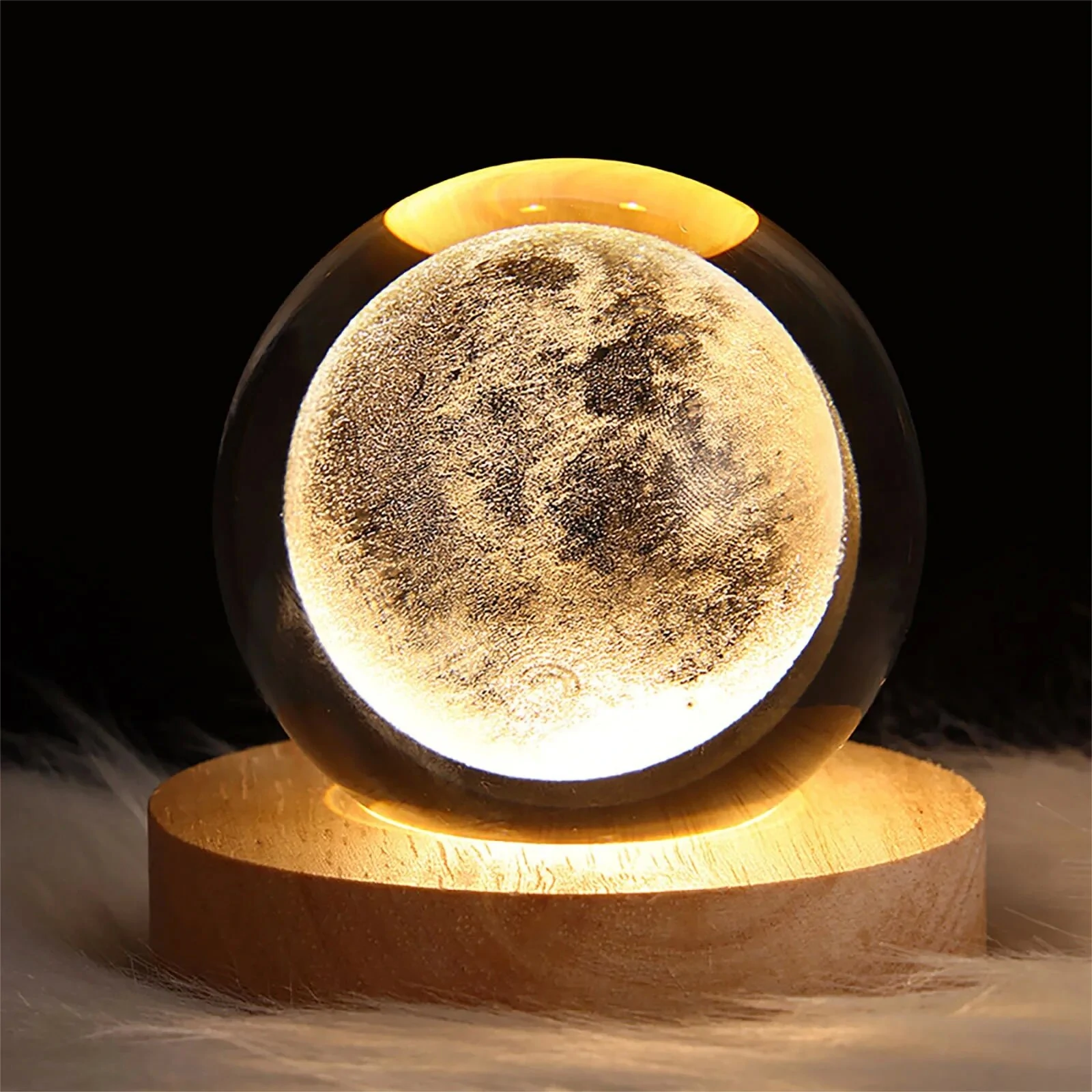 3D Crystal Ball Night Light With Led Wooden Lamp Base Bedside Light Home Decor Christmas Gift Night Lamp — view 2