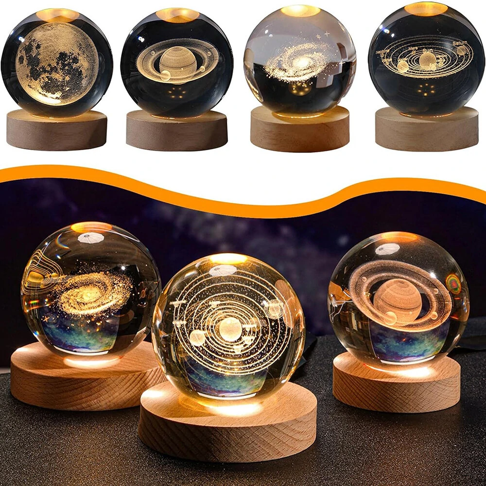 3D Crystal Ball Night Light With Led Wooden Lamp Base Bedside Light Home Decor Christmas Gift Night Lamp — view 3