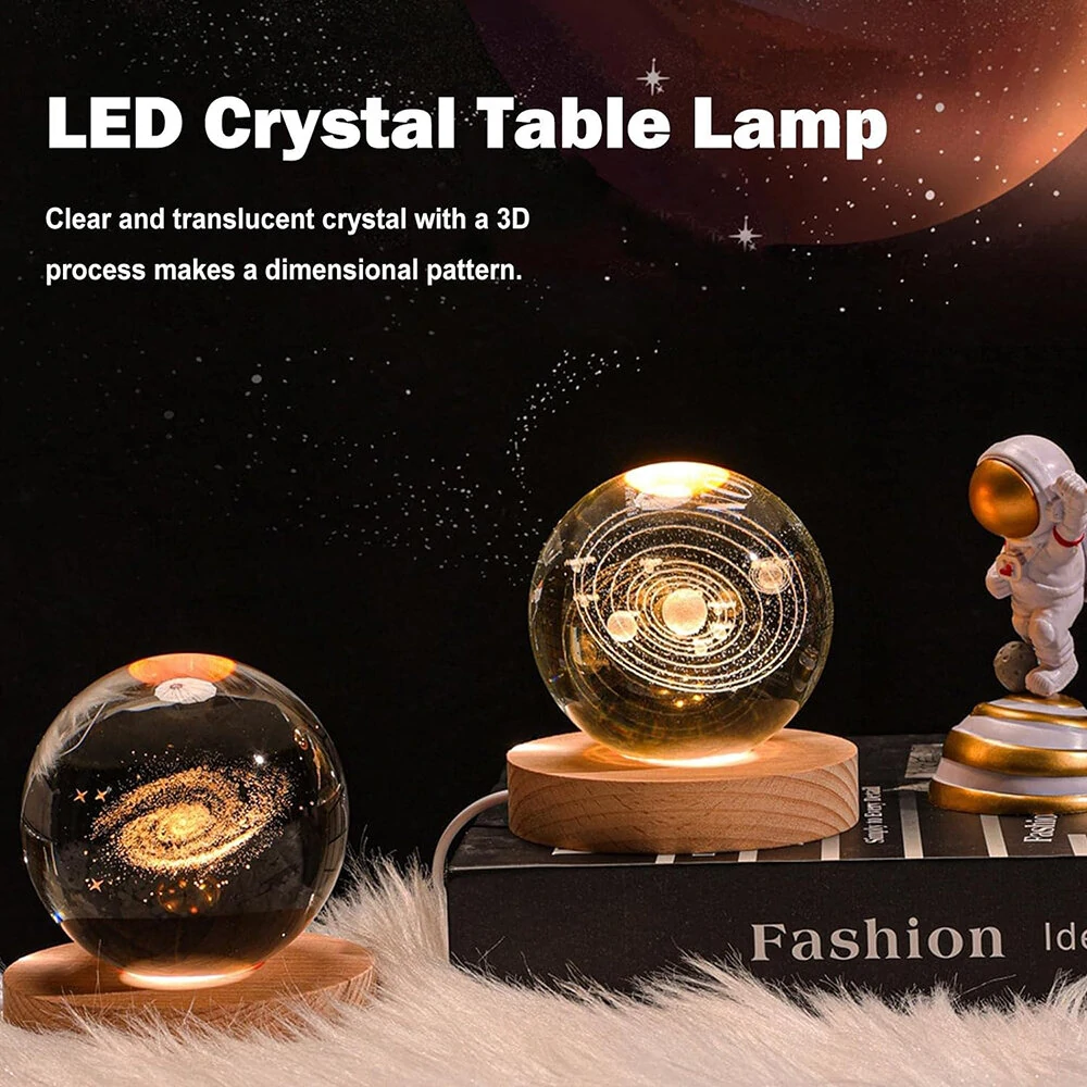 3D Crystal Ball Night Light With Led Wooden Lamp Base Bedside Light Home Decor Christmas Gift Night Lamp — view 4