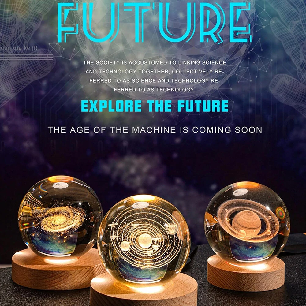 3D Crystal Ball Night Light With Led Wooden Lamp Base Bedside Light Home Decor Christmas Gift Night Lamp — view 5