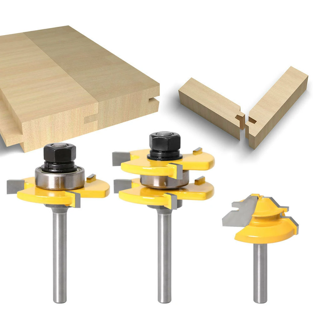 3Pcs 6mm 1/4 Shank Tongue & Grooving Joint Router Bit 45 Degree Lock Miter Route — Pricio