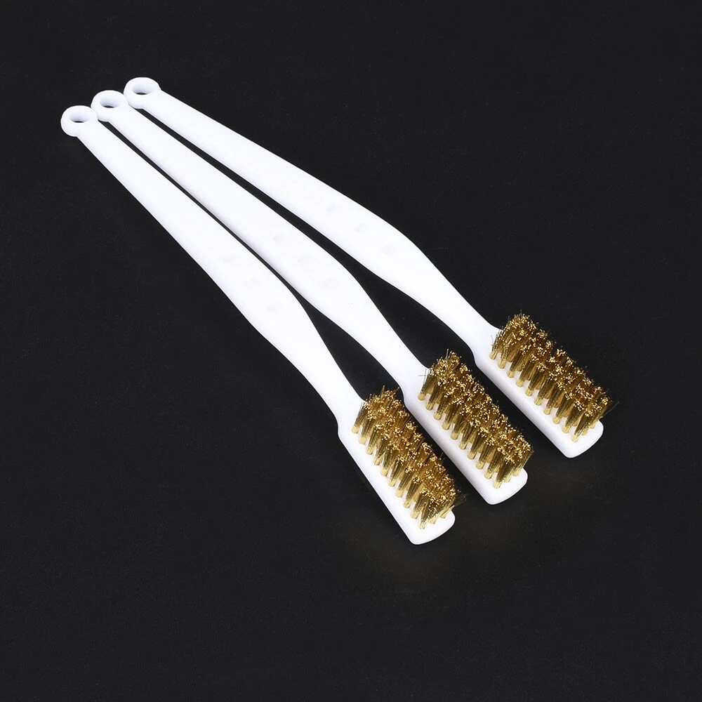 3Pcs Nozzle Cleaning Brushes Copper Wire Rust Remover Industrial Wire Brush Set for 3D Printer Hot Bed Machinery Metal Parts — view 4