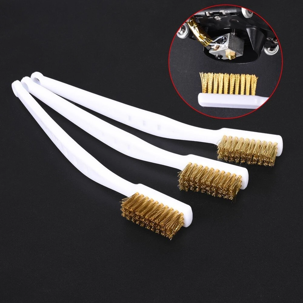 3Pcs Nozzle Cleaning Brushes Copper Wire Rust Remover Industrial Wire Brush Set for 3D Printer Hot Bed Machinery Metal Parts — view 6