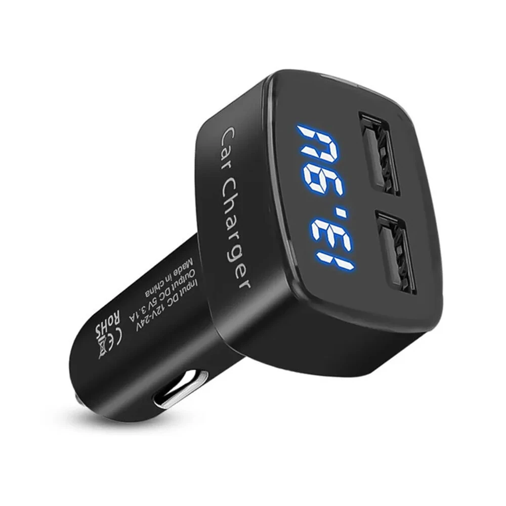 4 In 1 Car Charger Quick Charge 3.1A Dual Usb LCD Display with Temperature/voltage/current Meter Tester Adapter Digital Display — view 2