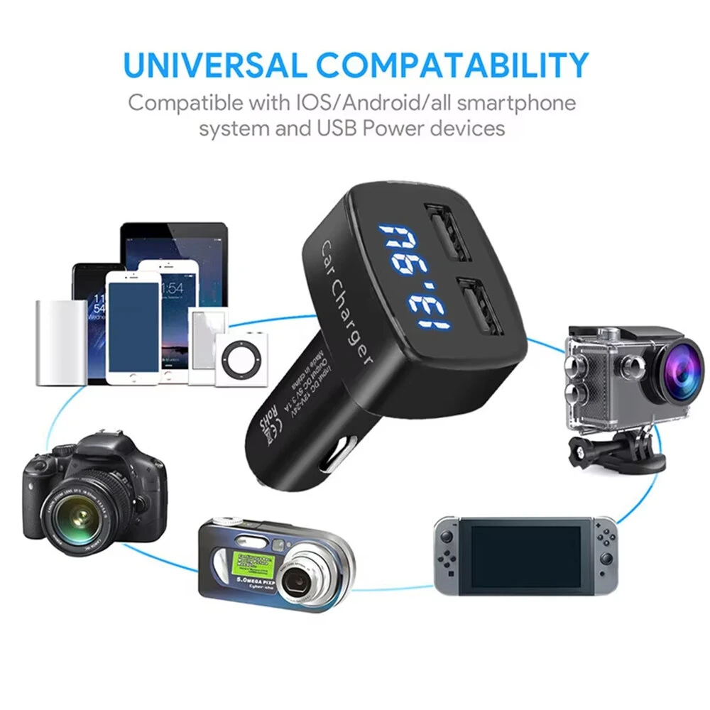 4 In 1 Car Charger Quick Charge 3.1A Dual Usb LCD Display with Temperature/voltage/current Meter Tester Adapter Digital Display — view 3