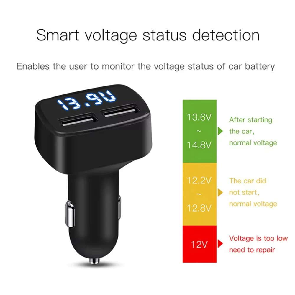 4 In 1 Car Charger Quick Charge 3.1A Dual Usb LCD Display with Temperature/voltage/current Meter Tester Adapter Digital Display — view 4