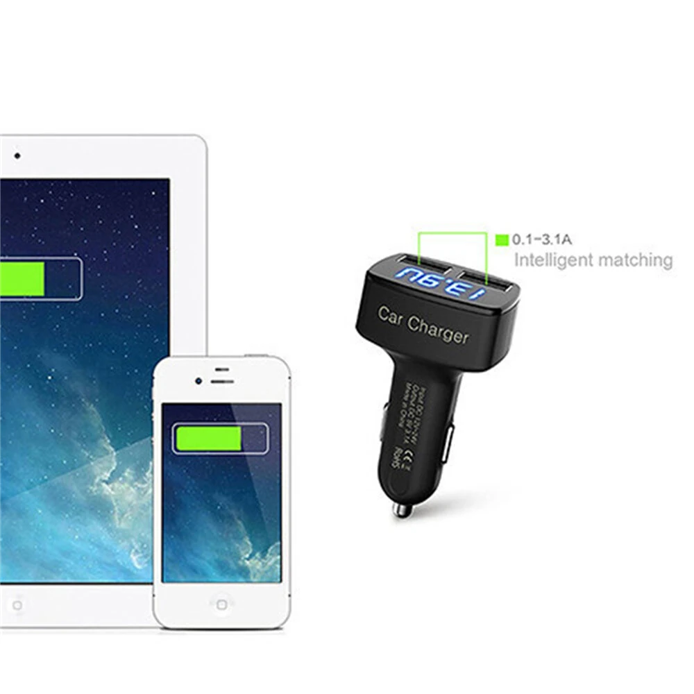 4 In 1 Car Charger Quick Charge 3.1A Dual Usb LCD Display with Temperature/voltage/current Meter Tester Adapter Digital Display — view 5