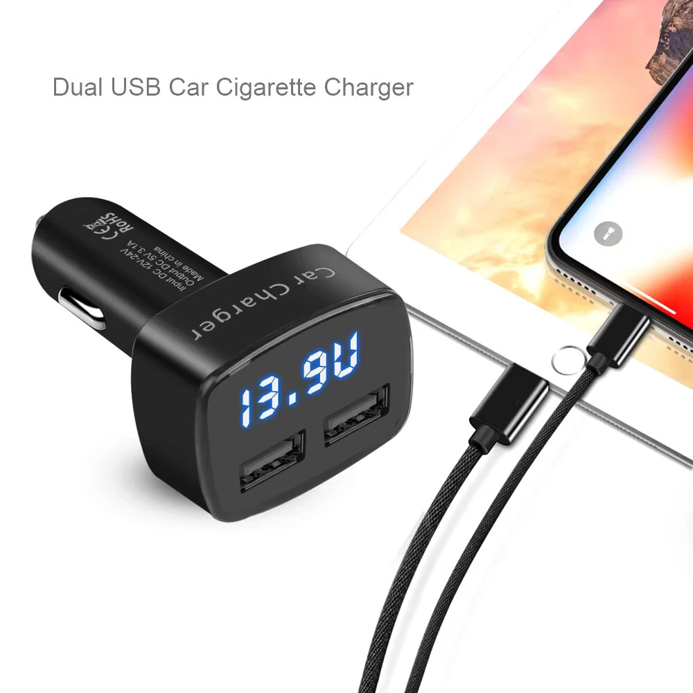 4 In 1 Car Charger Quick Charge 3.1A Dual Usb LCD Display with Temperature/voltage/current Meter Tester Adapter Digital Display — view 6