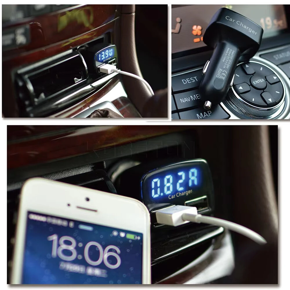 4 In 1 Car Charger Quick Charge 3.1A Dual Usb LCD Display with Temperature/voltage/current Meter Tester Adapter Digital Display — view 8