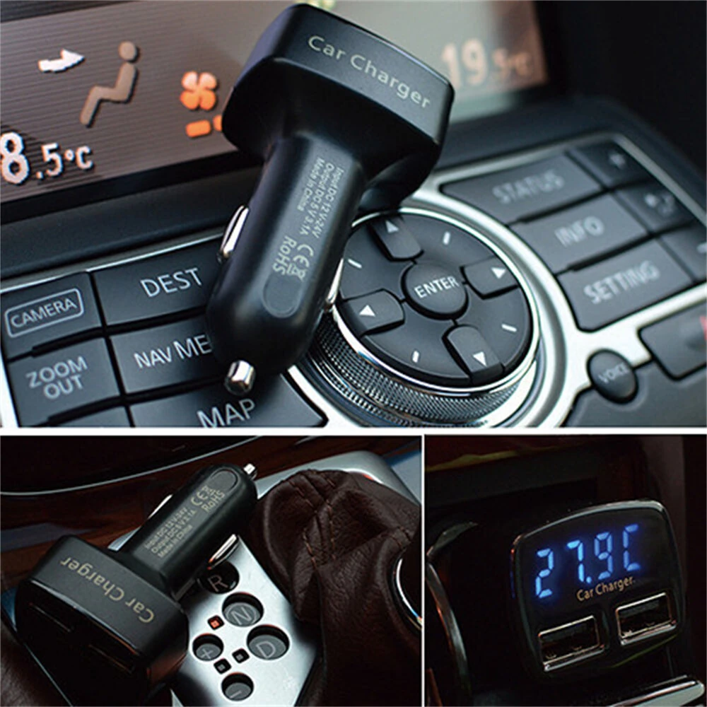 4 In 1 Car Charger Quick Charge 3.1A Dual Usb LCD Display with Temperature/voltage/current Meter Tester Adapter Digital Display — view 9