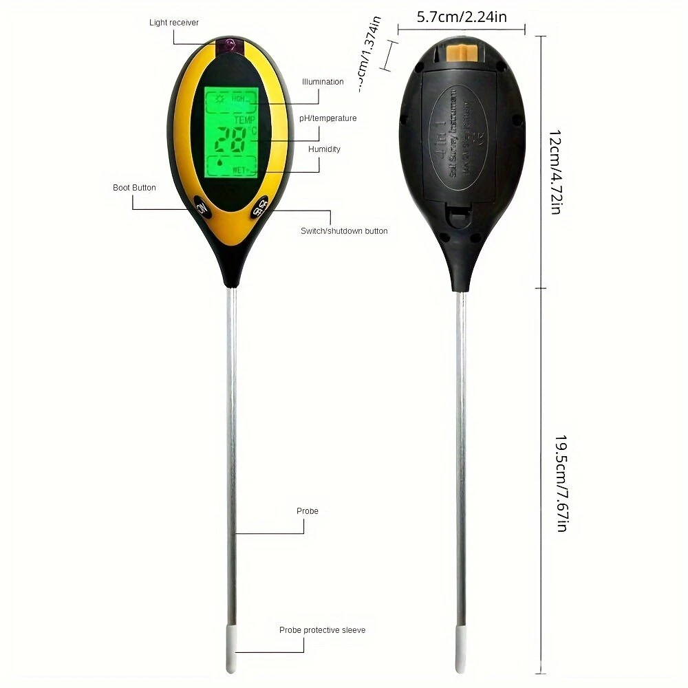 4 in 1 Professional Soil Tester Moisture PH Temperature Sunlight Intensity Meter Digital Display Soil Tests — view 10