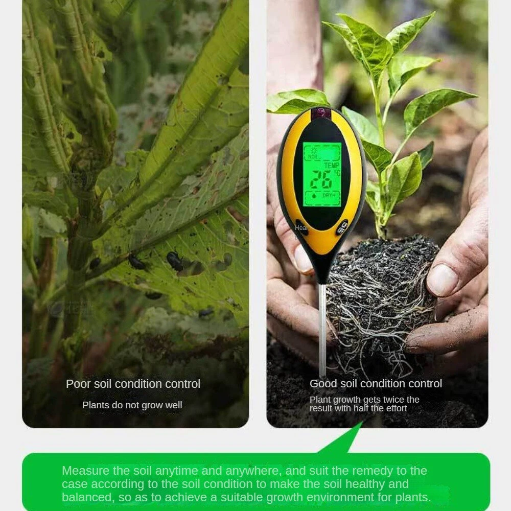 4 in 1 Professional Soil Tester Moisture PH Temperature Sunlight Intensity Meter Digital Display Soil Tests — view 4