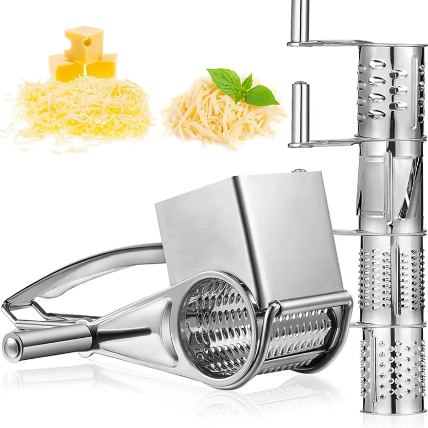 4 PCS Handheld Stainless Steel Rotary Cheese Grater Kitchen Tool Garlic Carrot Cutter Slicer Shredder Grinder — view 2