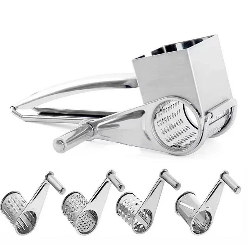 4 PCS Handheld Stainless Steel Rotary Cheese Grater Kitchen Tool Garlic Carrot Cutter Slicer Shredder Grinder — view 3