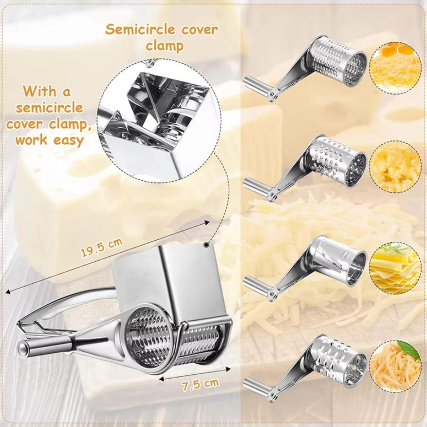 4 PCS Handheld Stainless Steel Rotary Cheese Grater Kitchen Tool Garlic Carrot Cutter Slicer Shredder Grinder — view 7