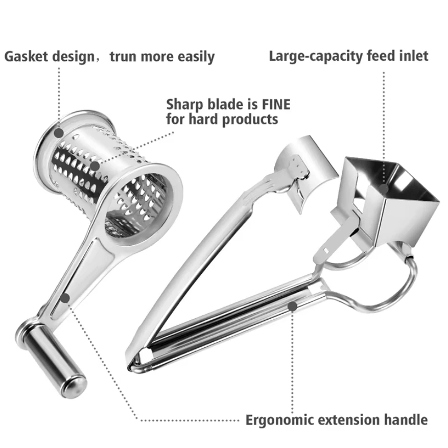 4 PCS Handheld Stainless Steel Rotary Cheese Grater Kitchen Tool Garlic Carrot Cutter Slicer Shredder Grinder — view 9