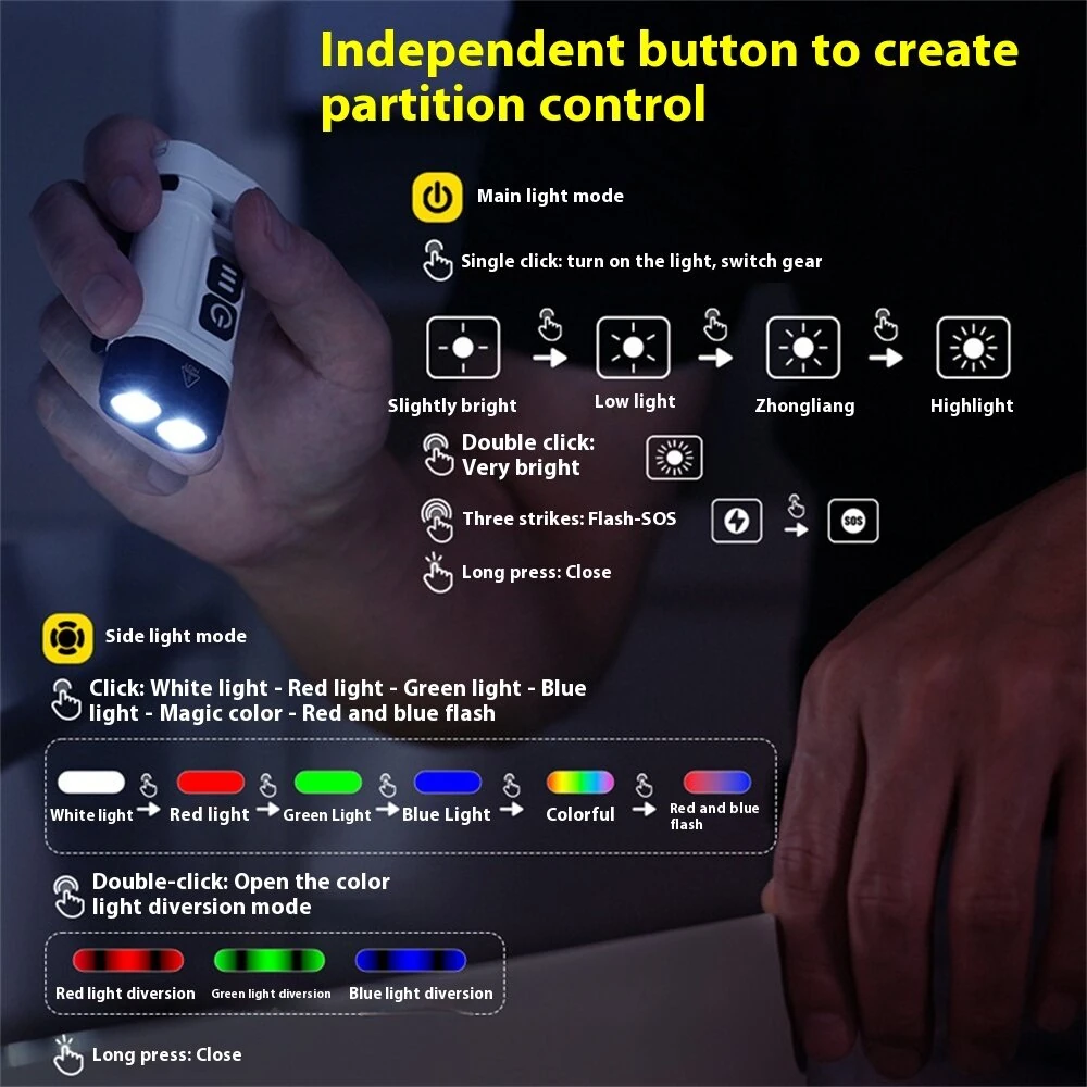 410LM Aluminum Alloy EDC Keychain Flashlight Built-in 14500 Battery High Power LED Torch USB Rechargeable Portable Magnetic Clip Light — view 5