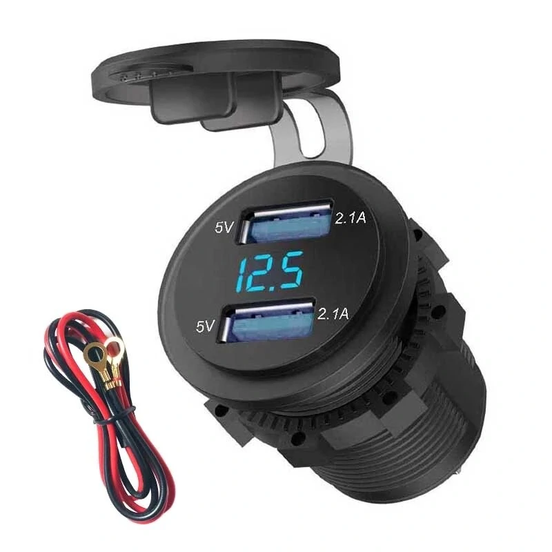 4.2A Waterproof Car 2 Port Dual USB Charger Socket Power Outlet with LED Voltmeter for 12-24V Car Boat Marine ATV Motorcycle — view 4