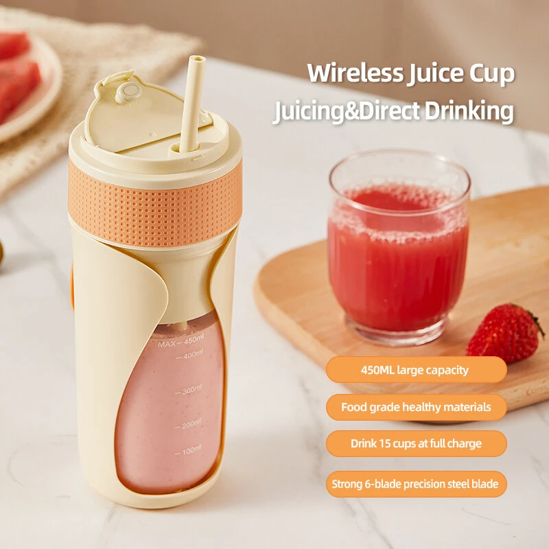 450ML Small Portable Multi-function Juicer Cordless Electric Juicing Cup with Removable Straw Strong 6-Blade Precision Steel Blade — view 5