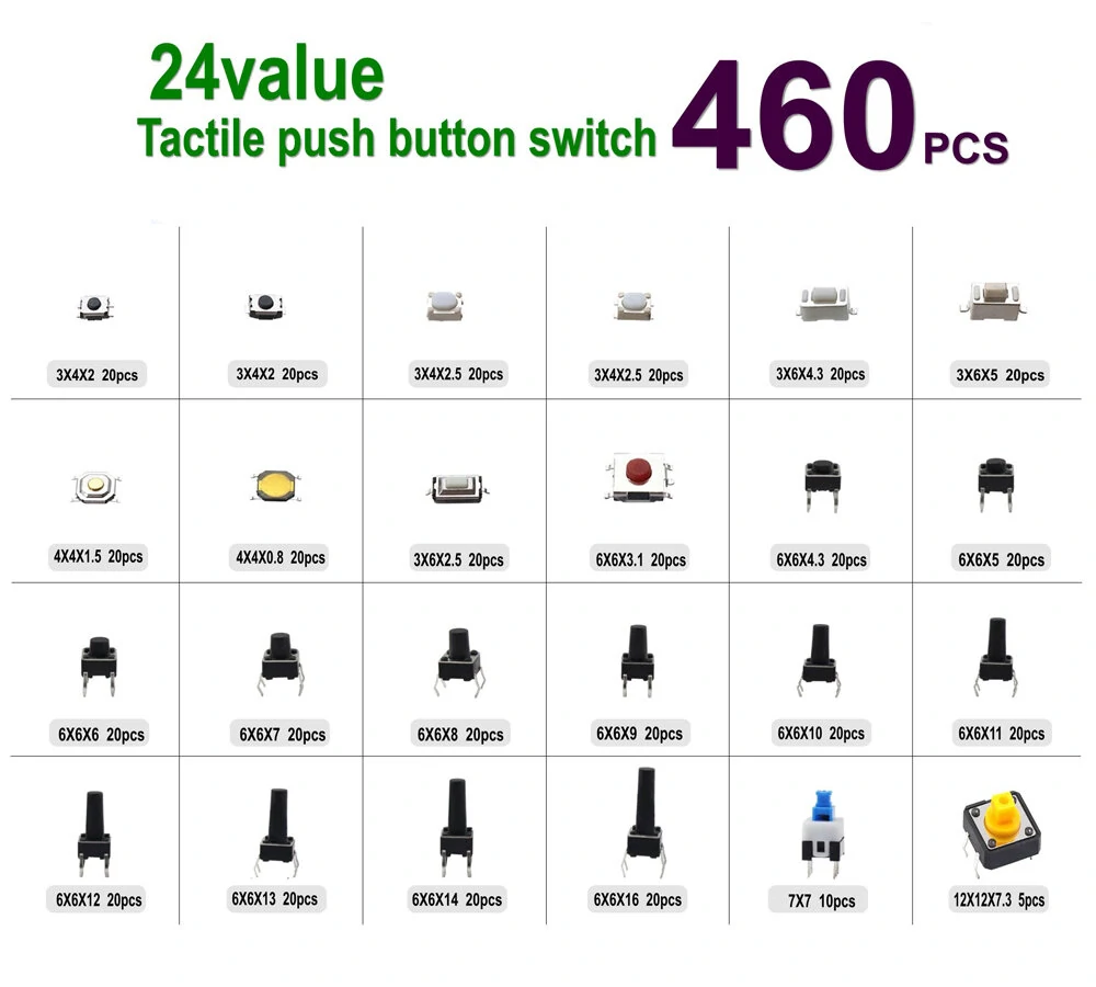 460PCS Tact Switch Push Button Switch Micro Switch For Car Remot/TV/Toys/Home Use Button Caps Kit — view 7
