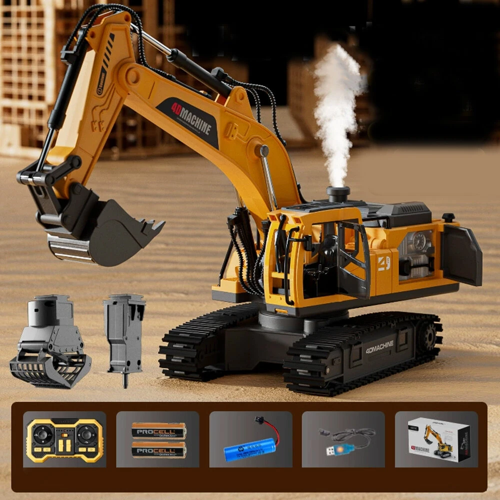 4DRC 4D-E1 E3 3 in 1 RC Simulation Engineering Model Alloy Bucket Excavator Simulated Spray Lights RTR RC Car Children Toys — view 3