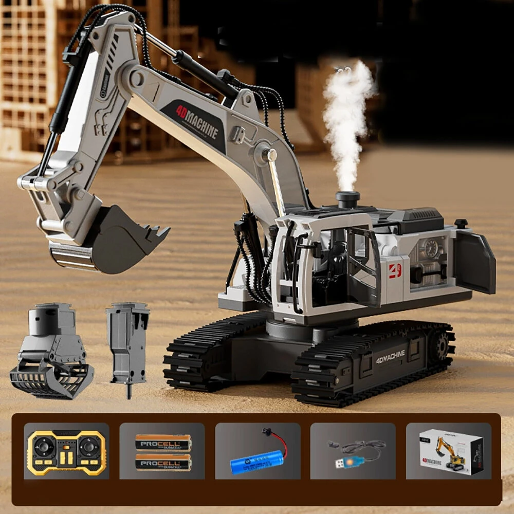 4DRC 4D-E1 E3 3 in 1 RC Simulation Engineering Model Alloy Bucket Excavator Simulated Spray Lights RTR RC Car Children Toys — view 4