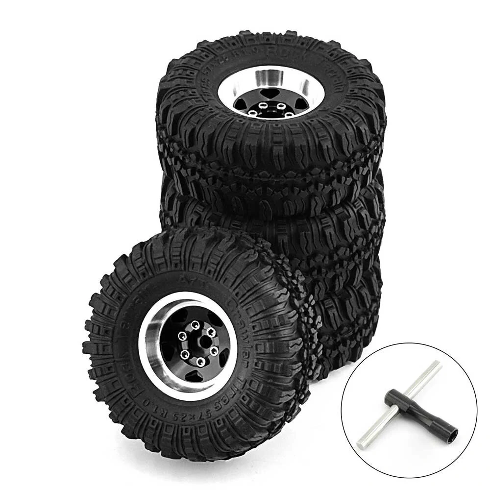 4pcs 1.0 inch Climbing Car Aluminum Alloy Hub Wasteland Wheel Tires for 1/18 TRX4M SCX24 FMS FCX18 FCX24 Furitek FX118 RC Car Parts — Pricio