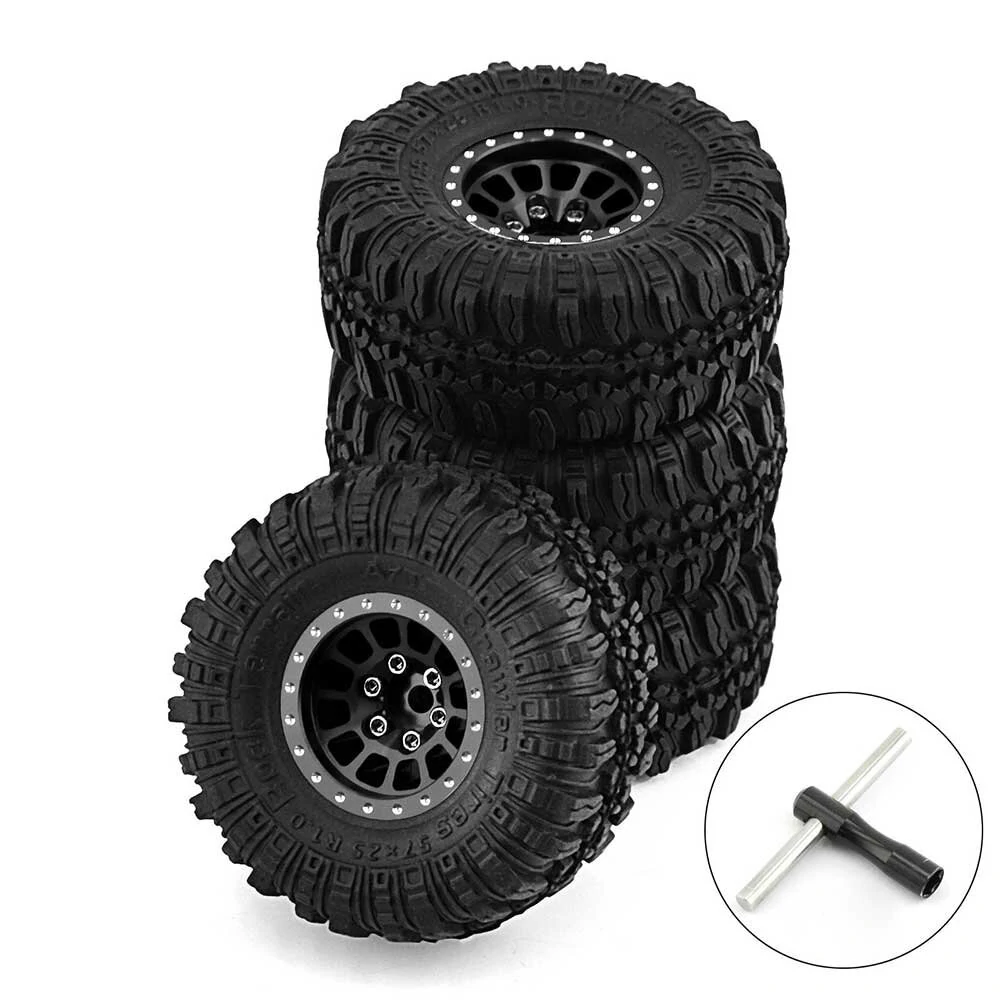 4pcs 1.0 inch Climbing Car Aluminum Alloy Hub Wasteland Wheel Tires for 1/18 TRX4M SCX24 FMS FCX18 FCX24 Furitek FX118 RC Car Parts — view 3