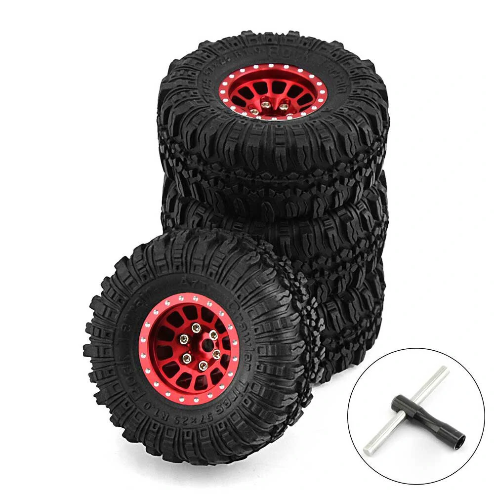 4pcs 1.0 inch Climbing Car Aluminum Alloy Hub Wasteland Wheel Tires for 1/18 TRX4M SCX24 FMS FCX18 FCX24 Furitek FX118 RC Car Parts — view 4