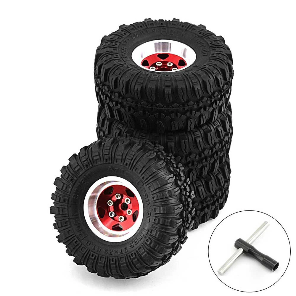 4pcs 1.0 inch Climbing Car Aluminum Alloy Hub Wasteland Wheel Tires for 1/18 TRX4M SCX24 FMS FCX18 FCX24 Furitek FX118 RC Car Parts — view 5