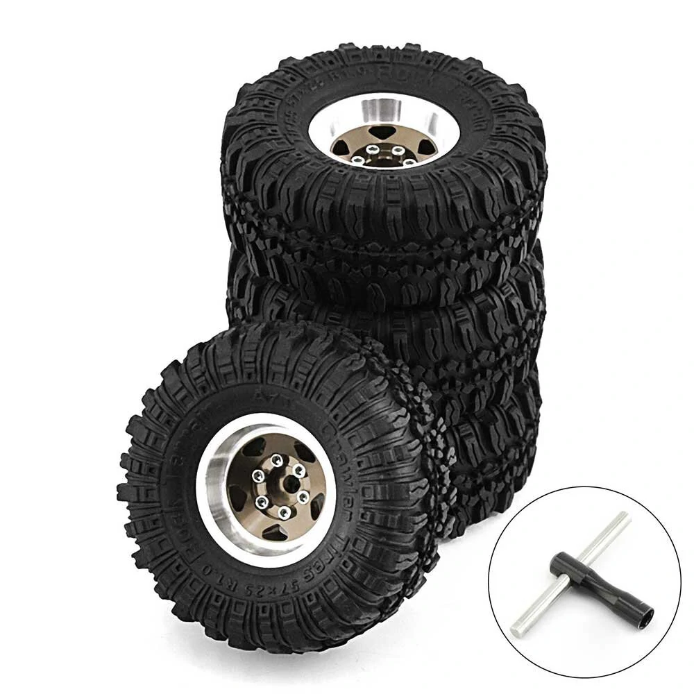 4pcs 1.0 inch Climbing Car Aluminum Alloy Hub Wasteland Wheel Tires for 1/18 TRX4M SCX24 FMS FCX18 FCX24 Furitek FX118 RC Car Parts — view 6